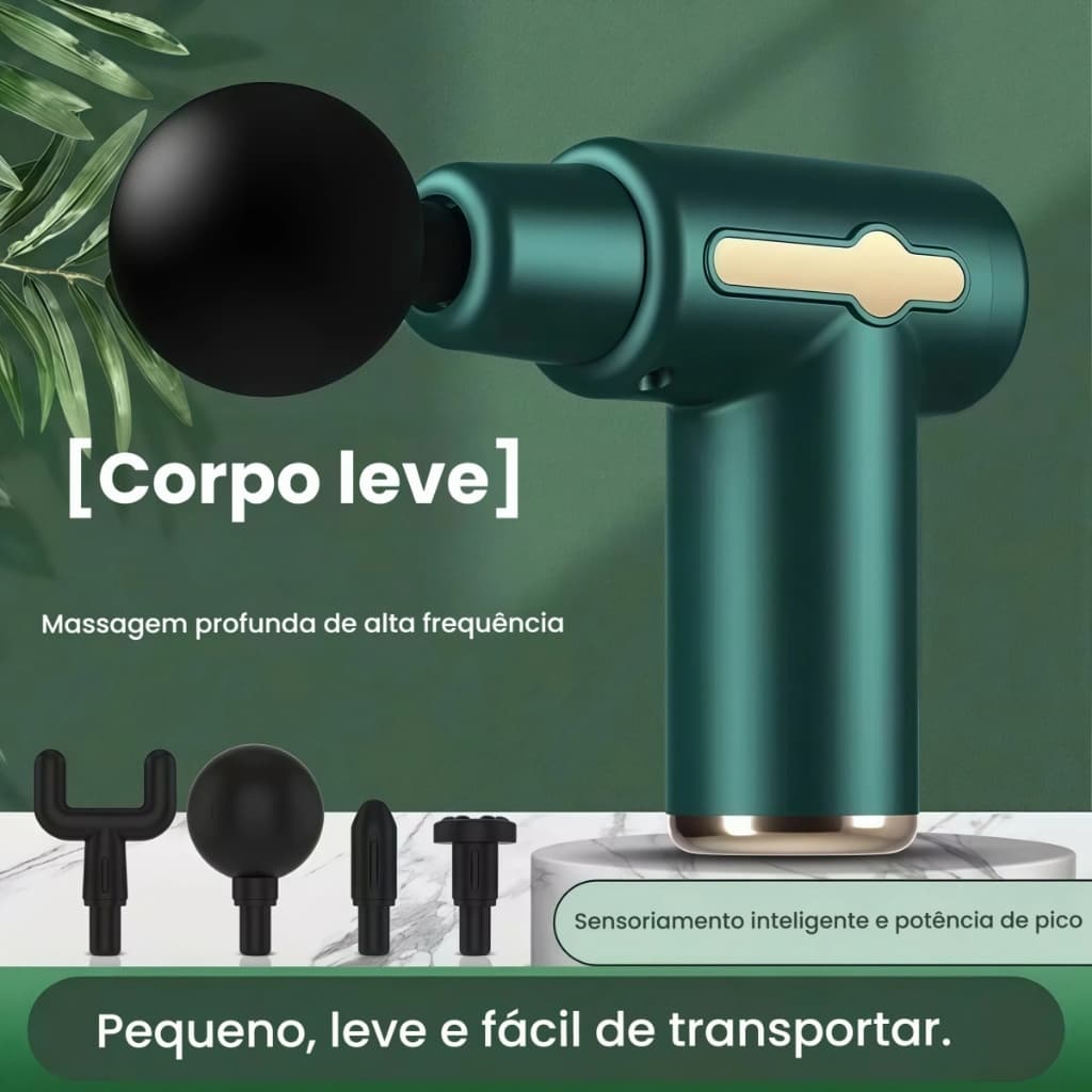 Massageador Muscular Portátil Elétrico Recarregável com 4 Ponteiras e USB