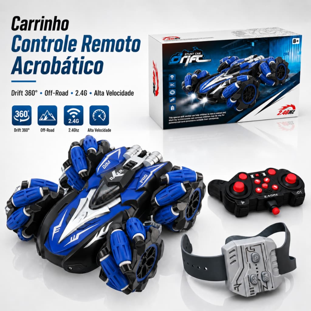 Carro RC Off-Road Drift 360° Alta Velocidade - Carrinho de Controle Remoto 2.4G Acrobático para Acrobacias