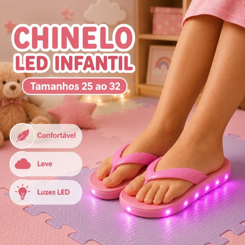 Chinelo Infantil Led Estiloso Fofo Confortável Dia A Dia Lançamento
