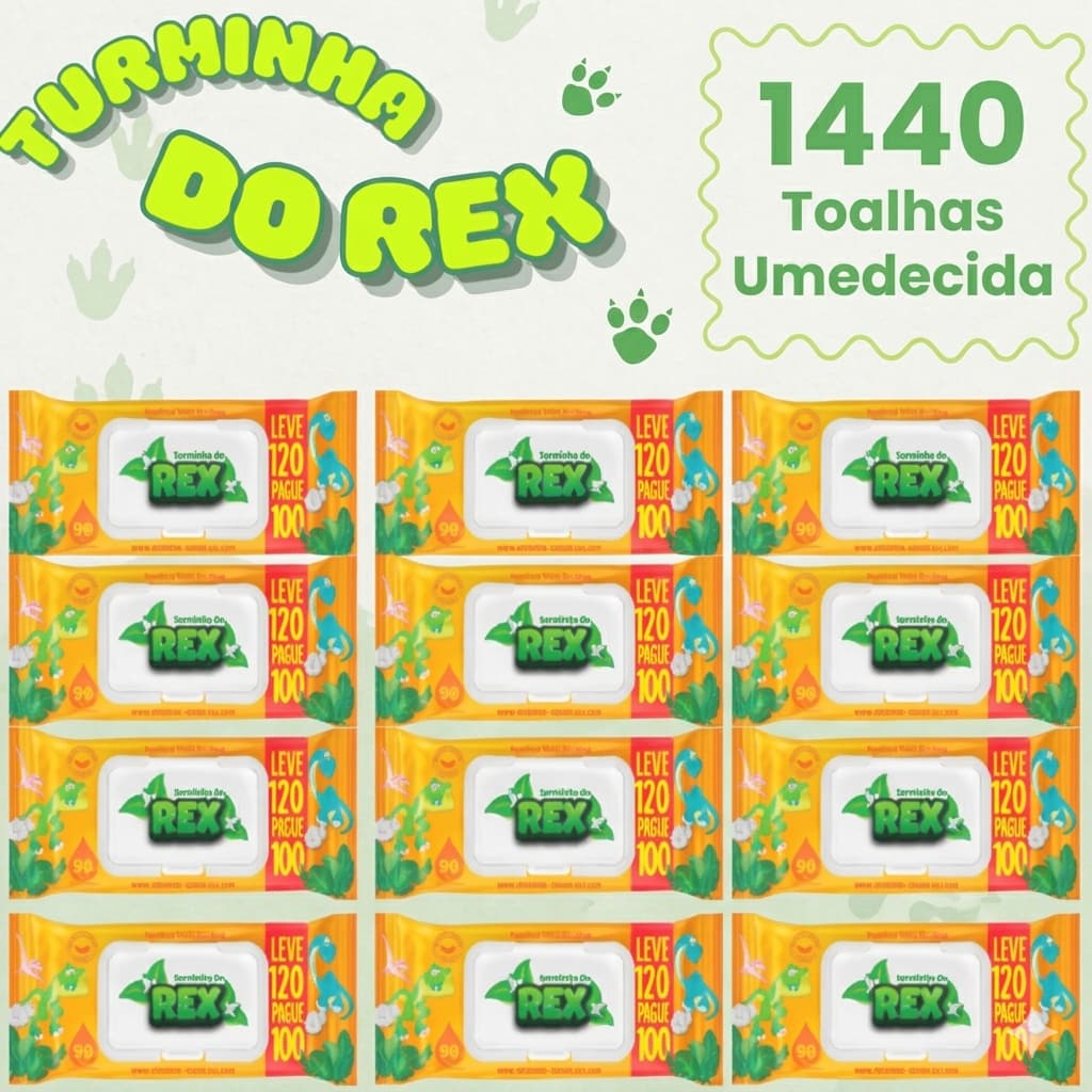 Kit 1440 Lenços Toalhas Umedecidas Turminha do Rex Lenço Infantil Higiene Bebê
