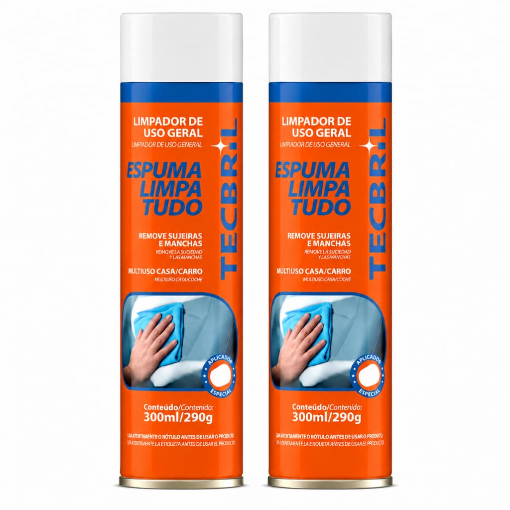 Kit 2x Espuma Limpa Tudo Tecbril 300ml Multiuso Limpeza Sofá Estofado e Carro