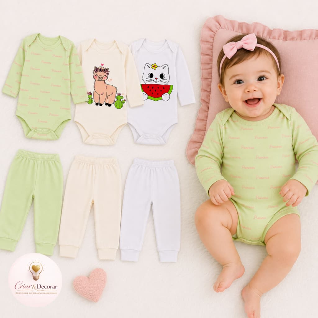 KIT BODY E CALÇA BEBÊ MENINA | CONJUNTO INFANTIL MENINA | KIT 3 PEÇAS BODY MANGA LONGA | ROUPA DE BEBÊ MENINA | BABY GIR