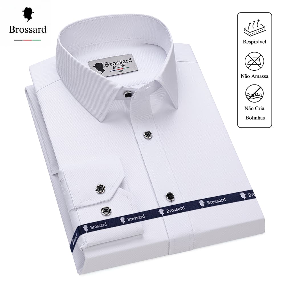 BROSSARD Camisa Social Masculina Manga Longa Slim Fit Blusa Não amassa Algodão Trabalho e Casual