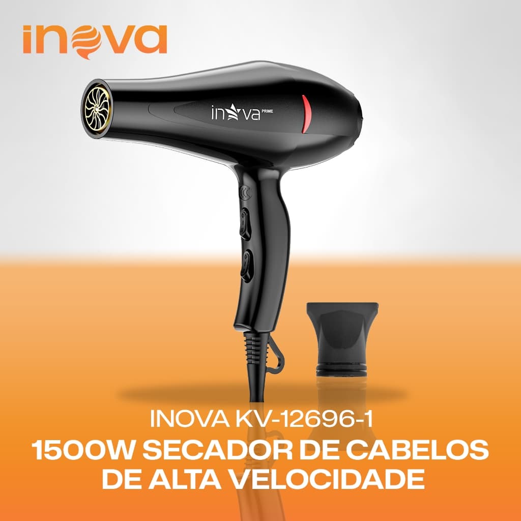 Inova Secador Cabelo Profissional 1500W Íons Negativos Anti Frizz 3 Temperaturas Secagem Rápida