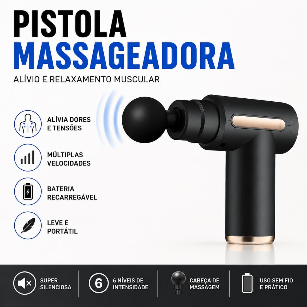 Pistola De Massagem Eletrica Profissional Massageador Cabeça Portatil Corporal Muscular