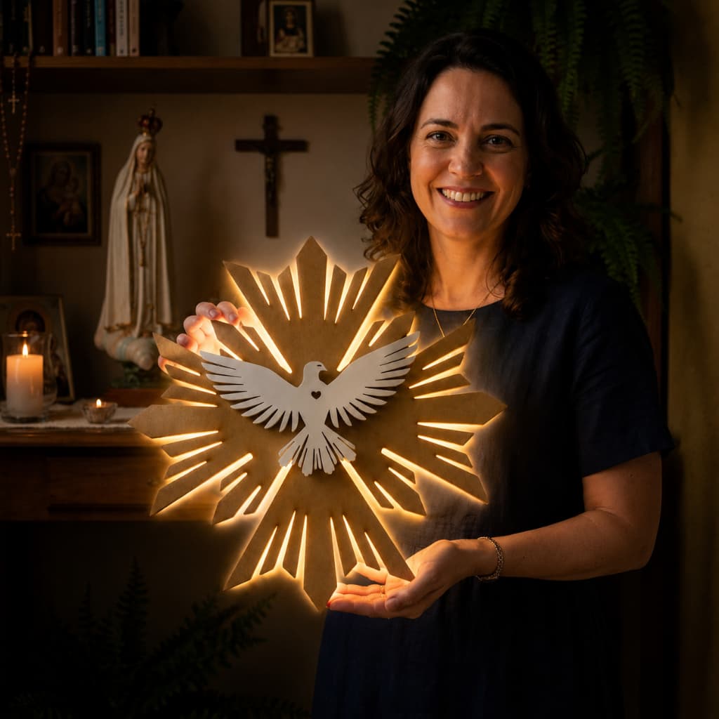 Luminária Divino Espírito Santo MDF LED Parede Pomba da Paz Presente Criativo Decoração Religiosa