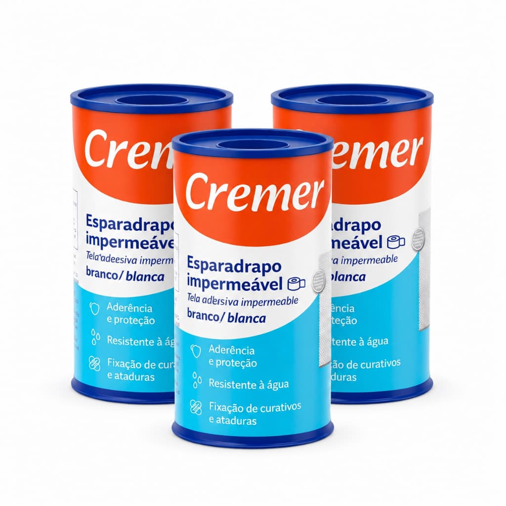 KIT 3 Esparadrapo Impermeável Hipoalérgico Branco 10cm X 4,5m - Cremer