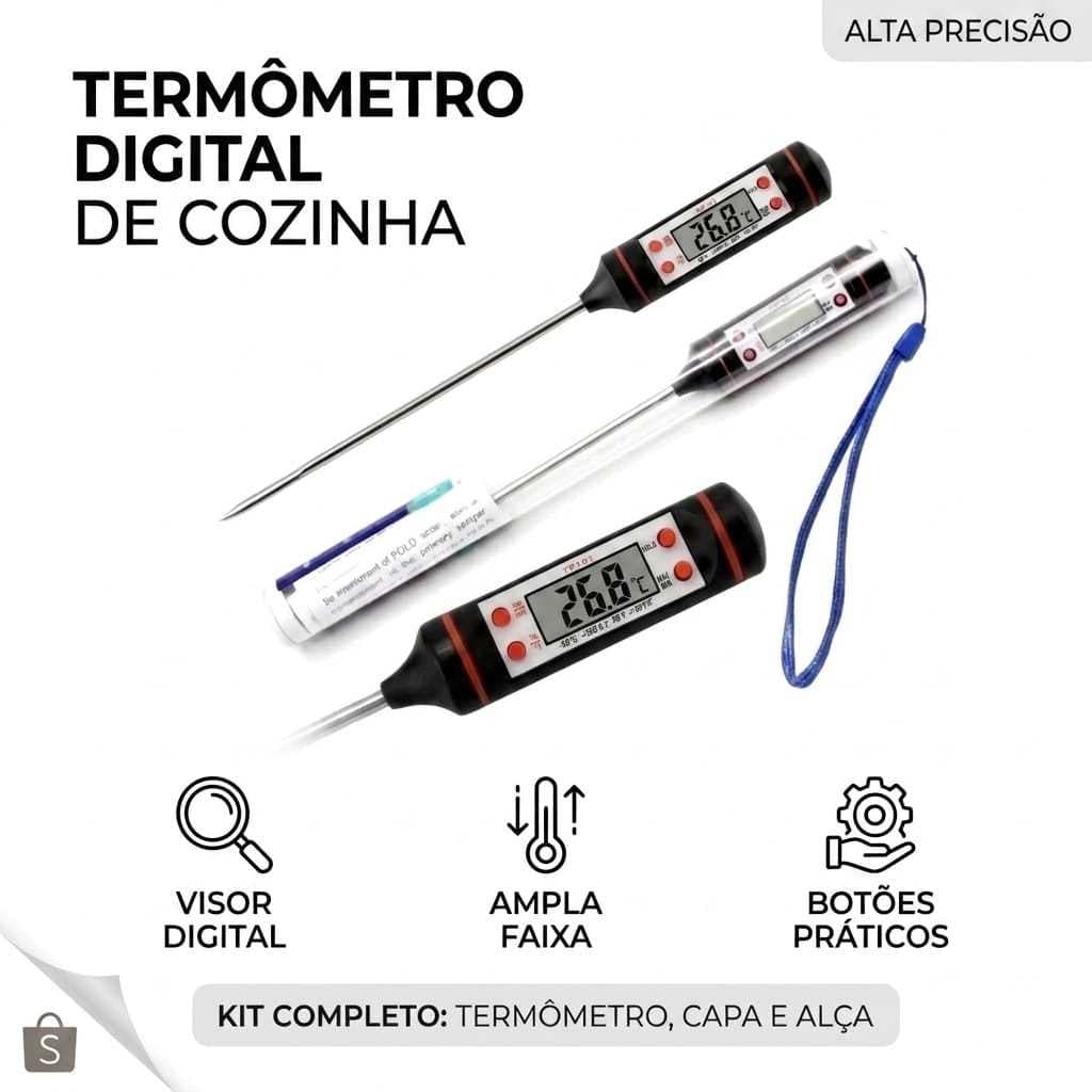 Termômetro Digital Culinário Espeto Tp101 Leitura Rápida Precisão para Carne Churrasco Água Doces