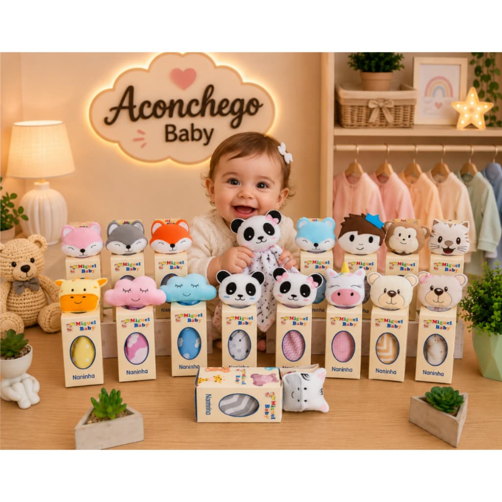 Naninha Para Bebê Bichinhos Com Prendedor de Chupeta e Paninho Cheirinho Estampa Divertida