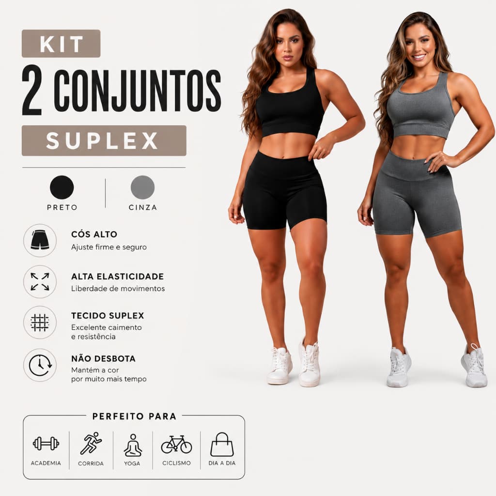 Kit 2 Conjuntos Short E Top Roupas Fitness Femininas Para Academia Suplex A11