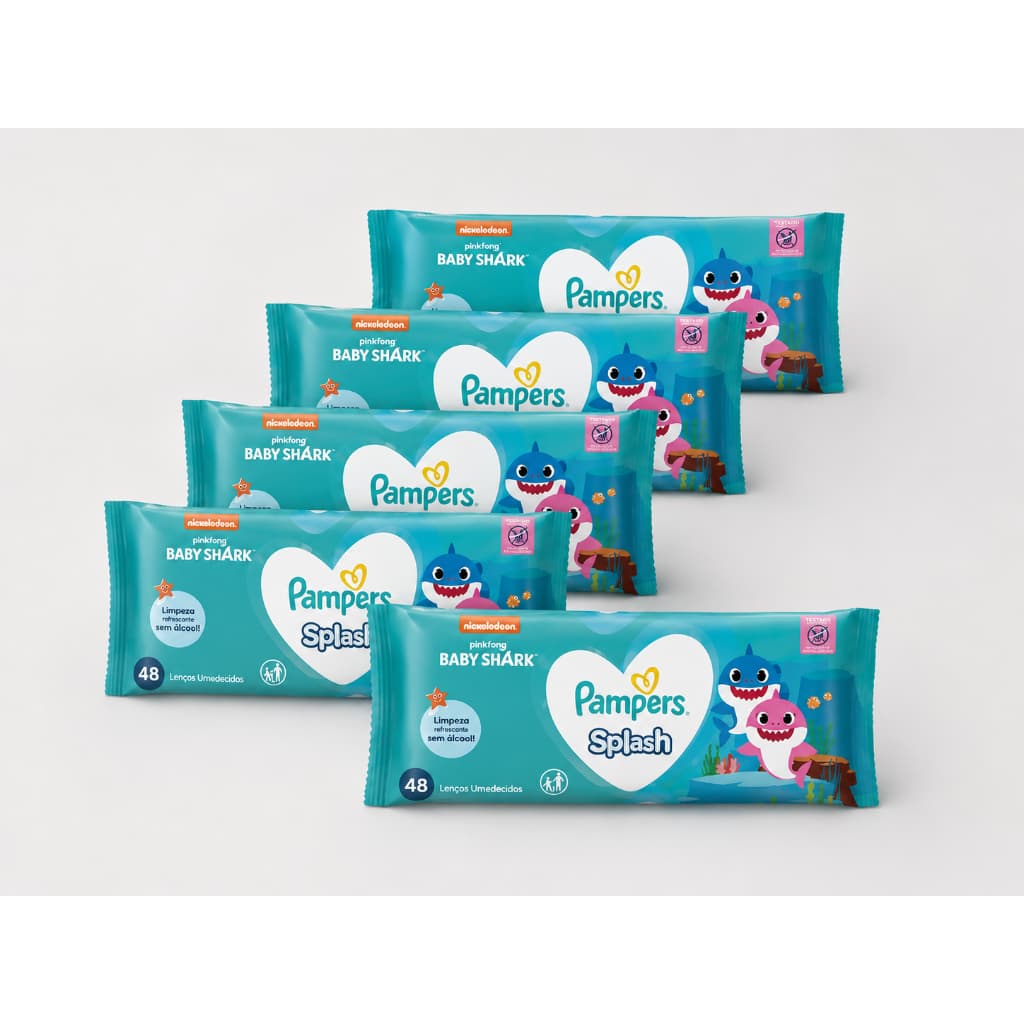 Kit Lenço Umedecido Pampers Splash Baby Shark 384 unidades