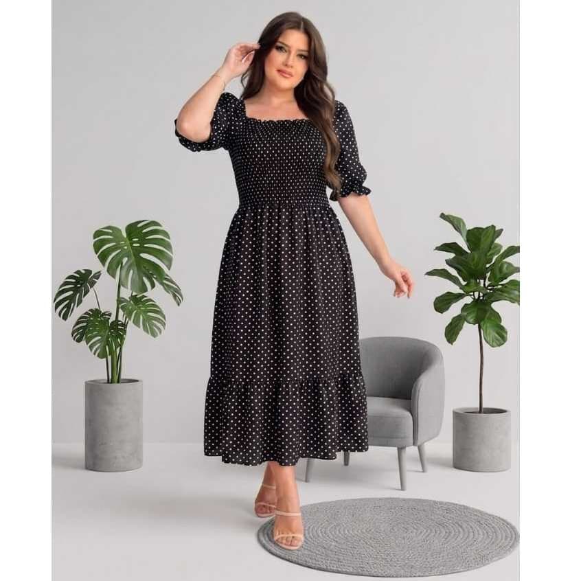 Vestido Feminino Midi Manga Princesa Estampado Flor moda Evangélica