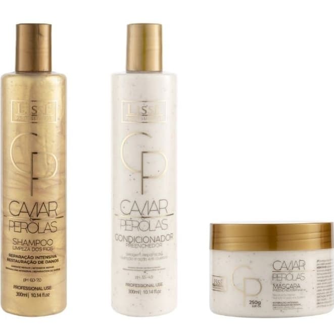 Lissé Kit Caviar e Pérolas. Hidratante, Regenerador e Nutritivo (Shampoo & Condicionador 300mL + Máscara 250g)