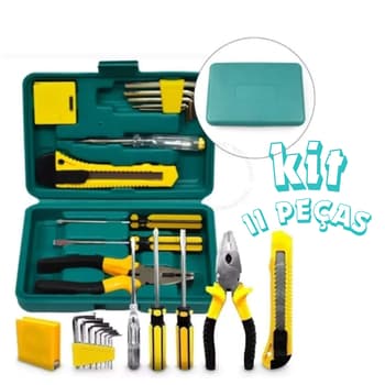 Kit 11 Ferramentas Completo com Estojo Chaves Alicate Estilete Trena Allen Uso Doméstico Profissional