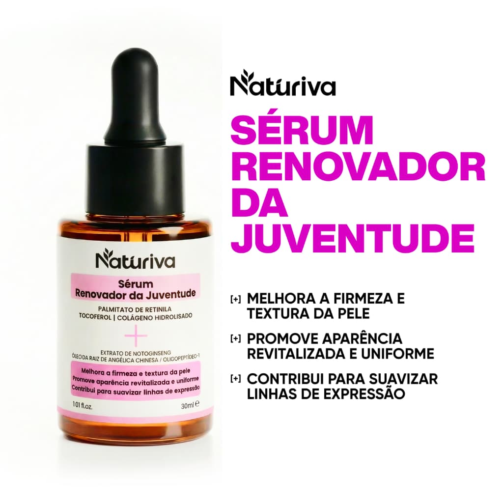 Sérum Facial Firmador NATURIVA Retinol Colágeno Anti-idade Antirrugas Linhas Finas 30ml