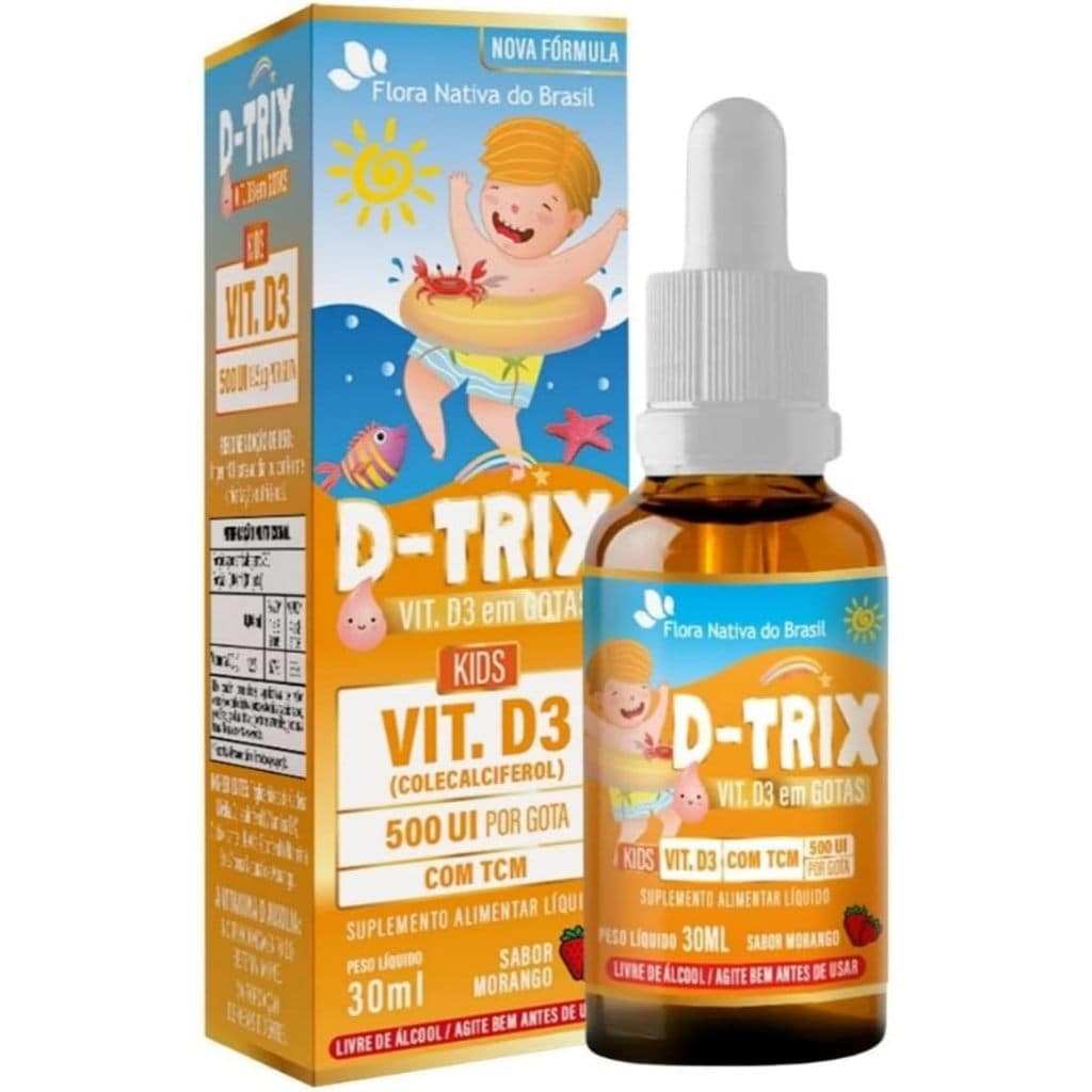 D-Trix Vitamina D3 em Gotas 30ml Sabor Morango - Flora Nativa do Brasil