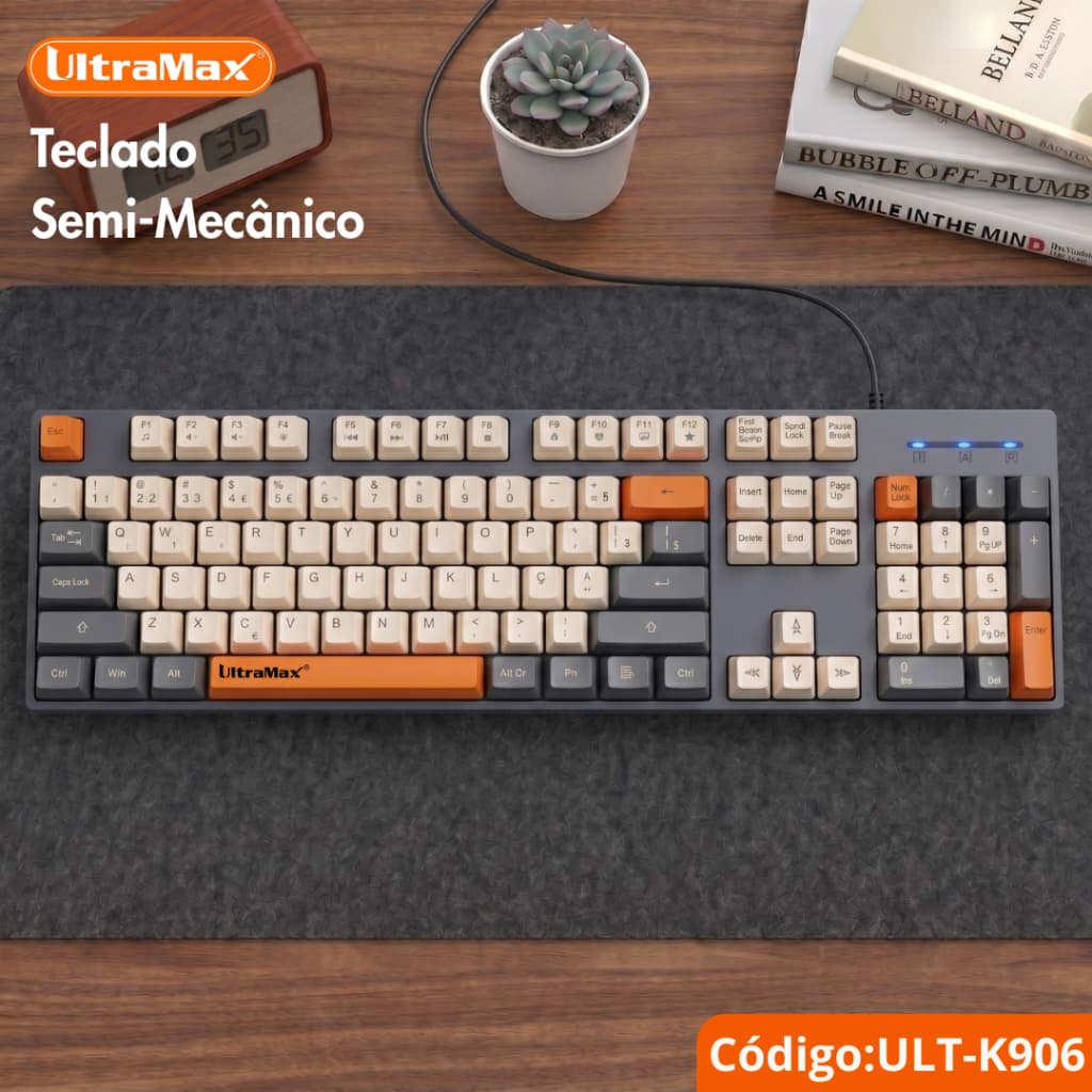 Teclado Gamer Semi Mecânico Retrô UltraMax ULT-K906, Compacto 96% (100 Teclas), ABNT2