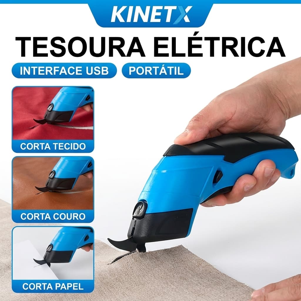Tesoura Elétrica Recarregável USB 4.2V Bivolt Portátil para Tecido, Couro,Patchwork Artesanato