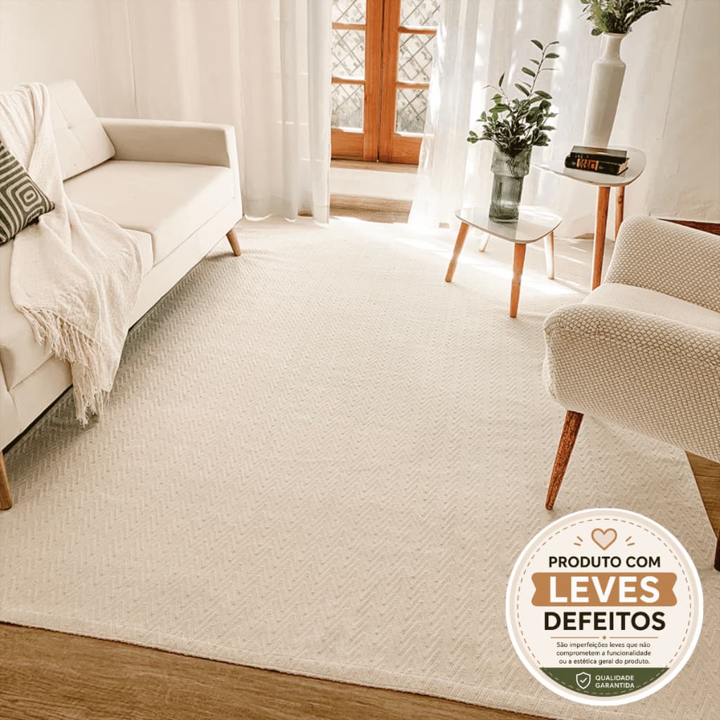 Tapete Sala Quarto Leves Defeitos 2,00m x 2,50m 100% Algodão Cru Base Antiderrapante