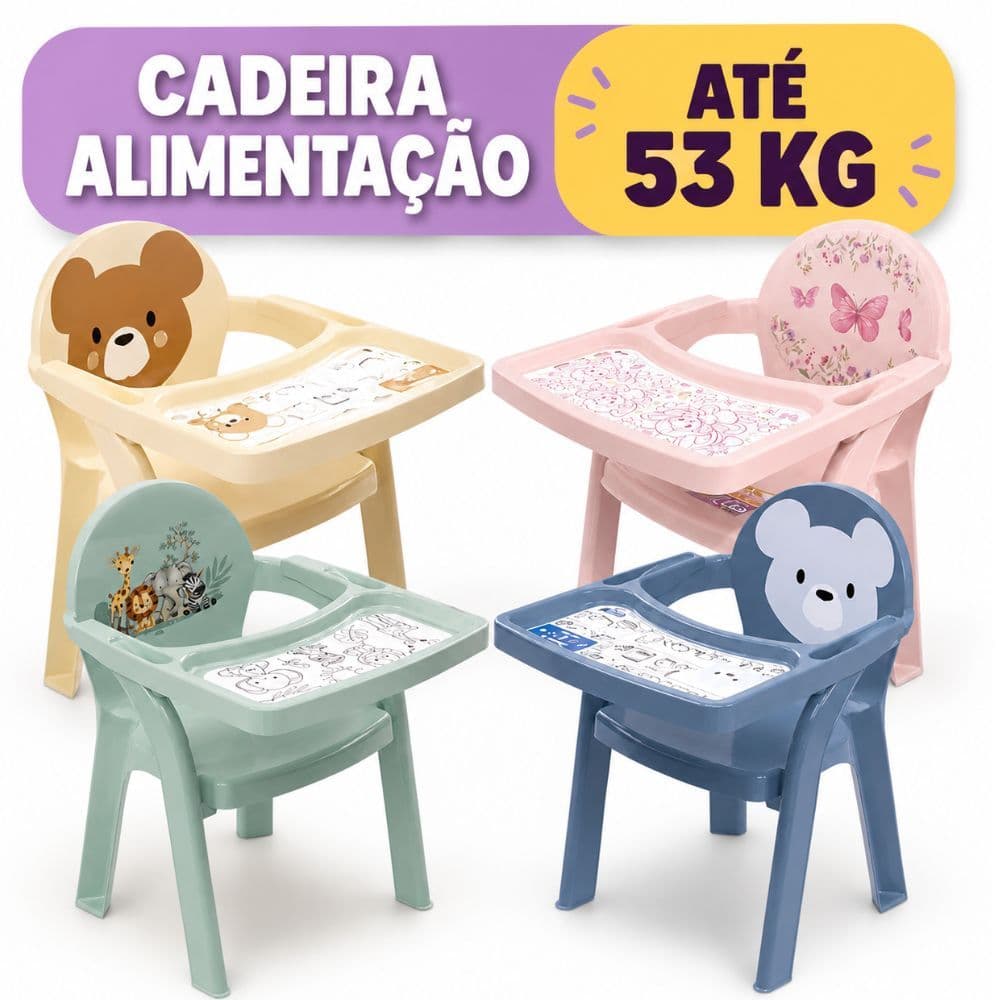 Poltrona de Alimentação Infantil Cadeira Portátil Plasutil Bebê Bandeja Para Colorir - Azul e Rosa