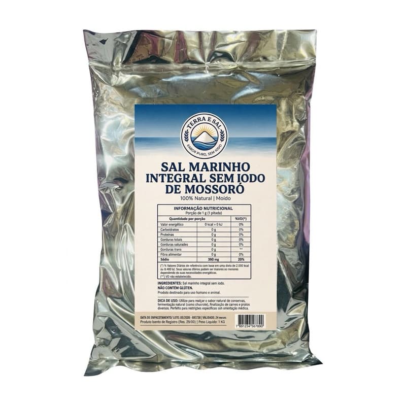 Sal Marinho 100% Integral: O Sabor da Natureza, Sem Aditivos e Sem Iodo.