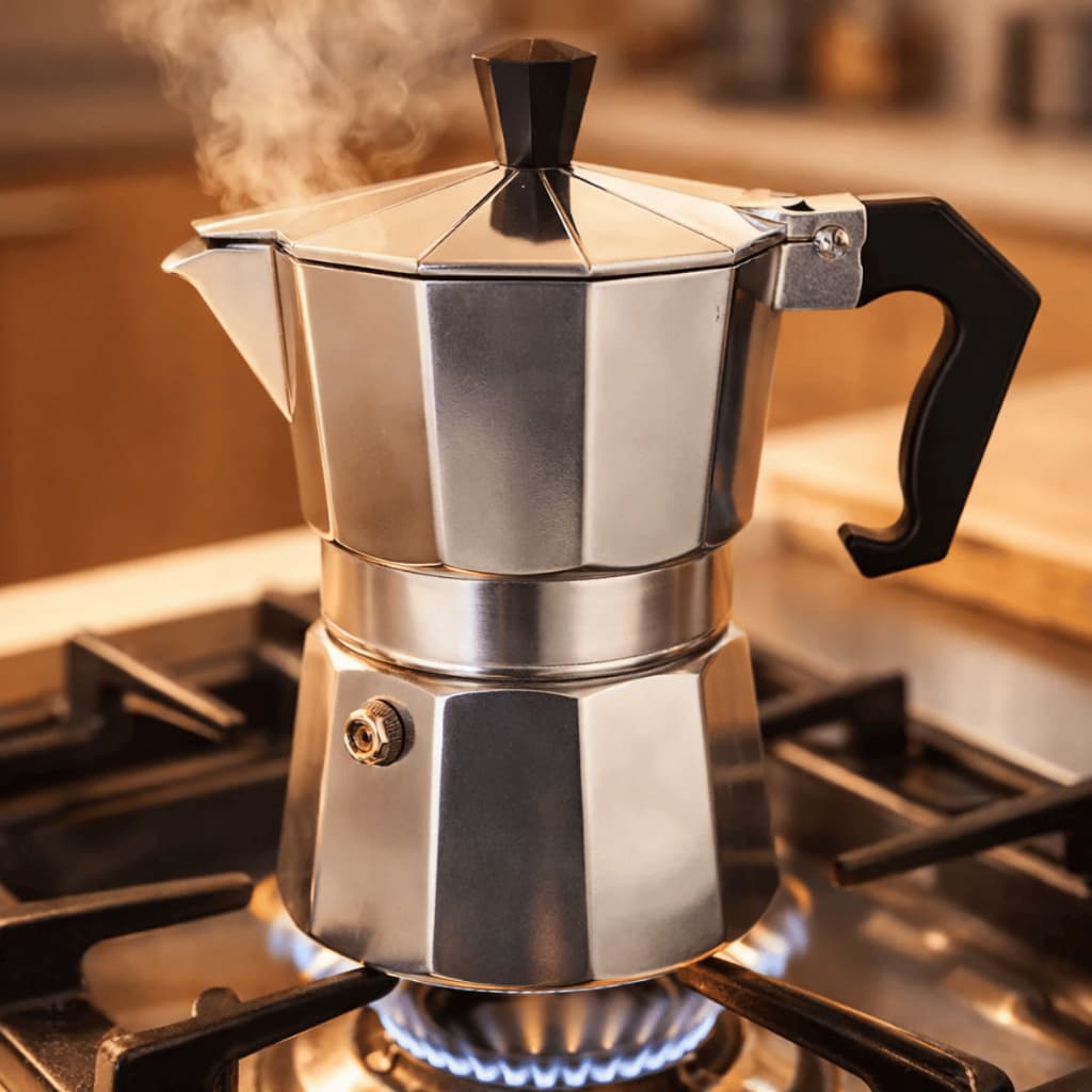 Cafeteira Italiana Inox 3 Xícaras Ideal para preparar um café expresso com aquecimento e extração