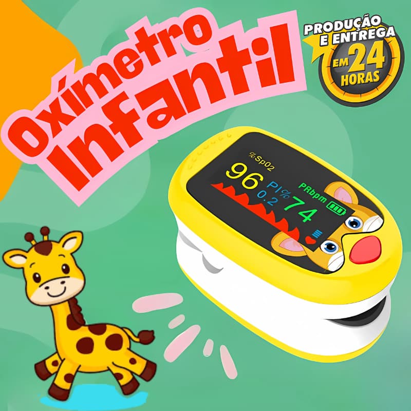 Oxímetro Amarelo Infantil Digital de Dedo Monitor  De Saturação, Pediátrico Para Crinça e Bebês, Recarrega via Usb