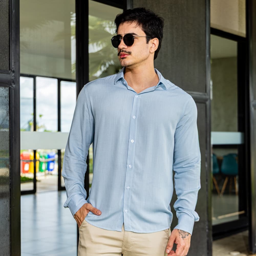 Camisa Social Manga Longa Masculina Slim Fit Alta Linho Premium Casual
