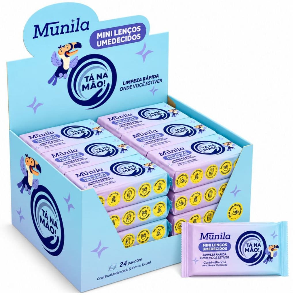 Mini Lenços Umedecidos Tá na Mão Caixa com 192 Lenços - Munila
