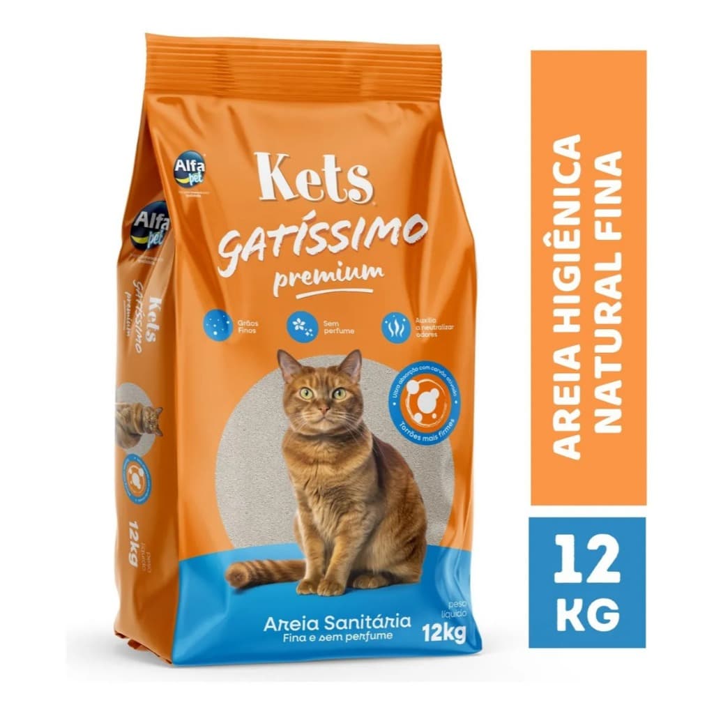 Areia Sanitária Premium Kets Gatissimo 12kg Para Gatos Sem Perfume