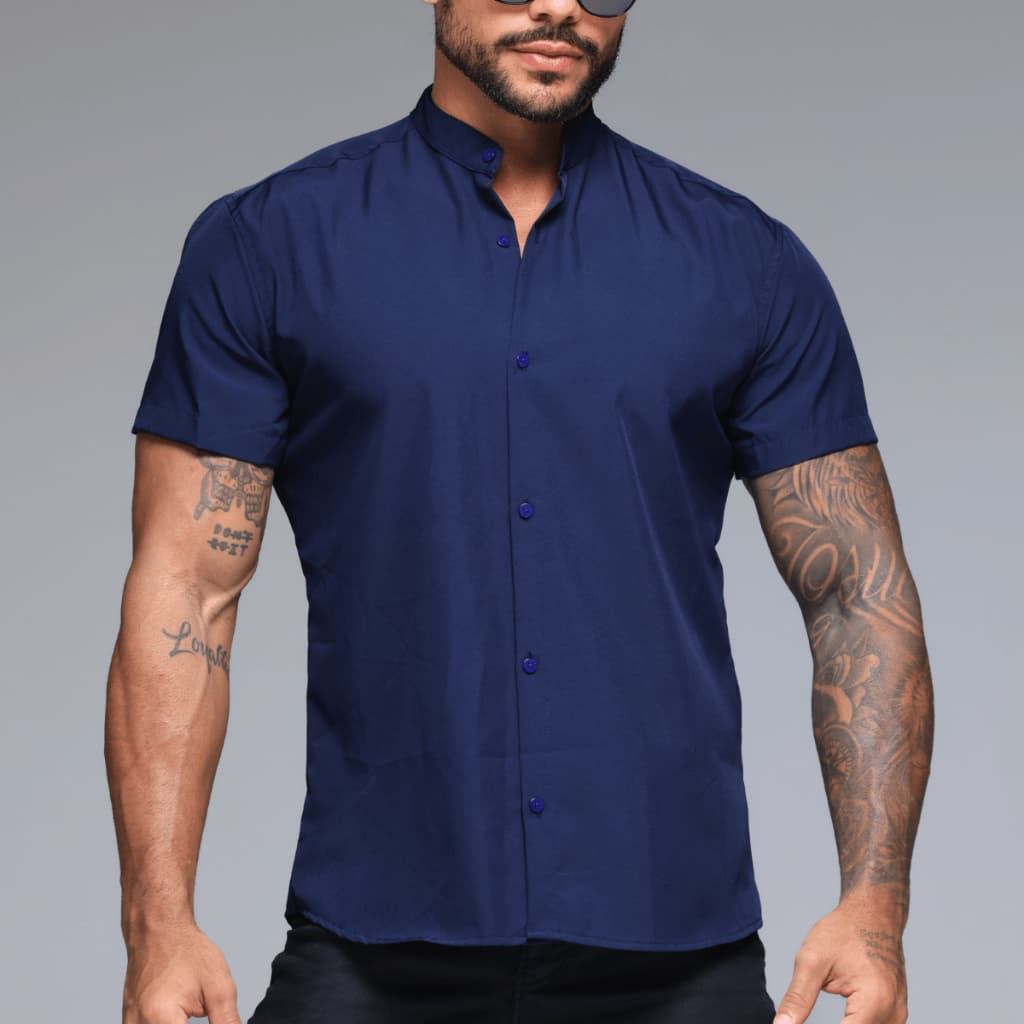 Camisa Social Slim Gola Padre Linho Masculina Casual Verao