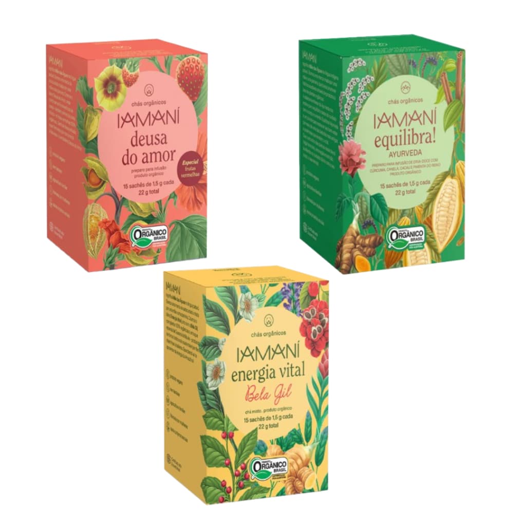 Kit 3 Chá Orgânico Equilibra, Deusa do Amor, Energia Vital Iamaní