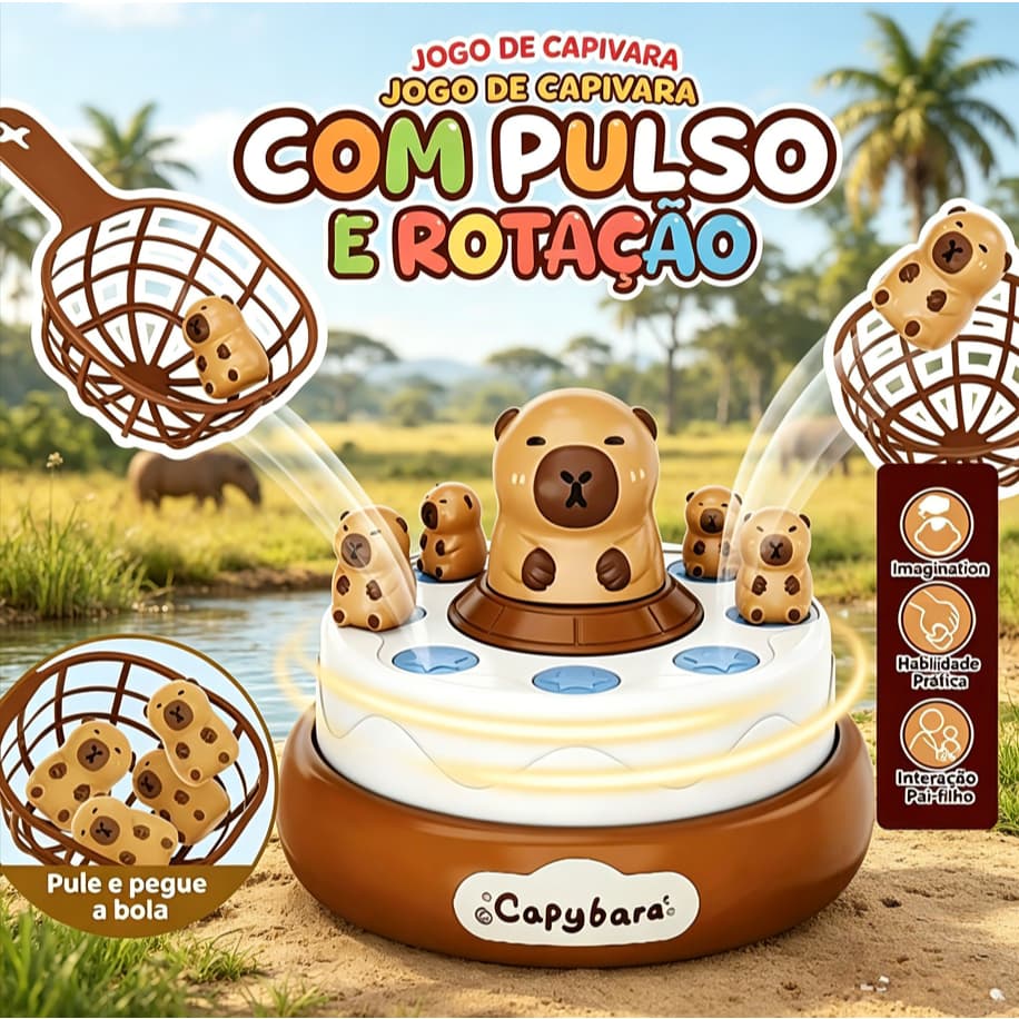 Brinquedo Infantil Pato Saltitante | Interativo Educativo para Família, Capivara, com Redes de Captura, Ótimo Presente