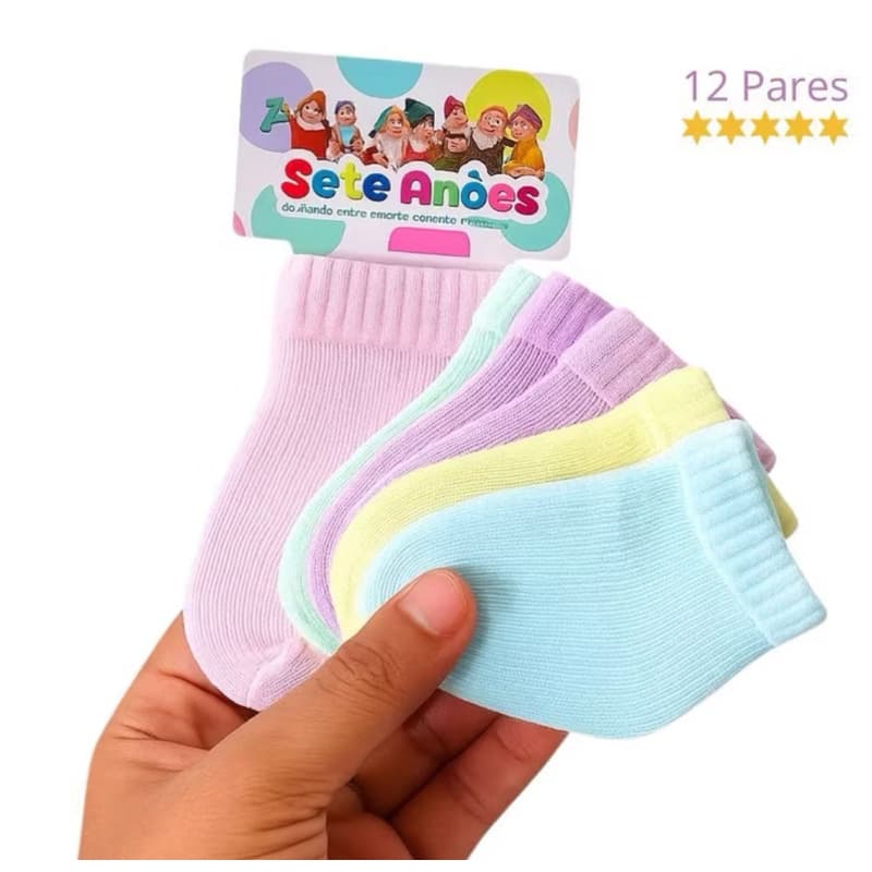 kit 16 pares de meias Rn Recém nascido Saída Maternidade para enxoval de bebê menina e menino