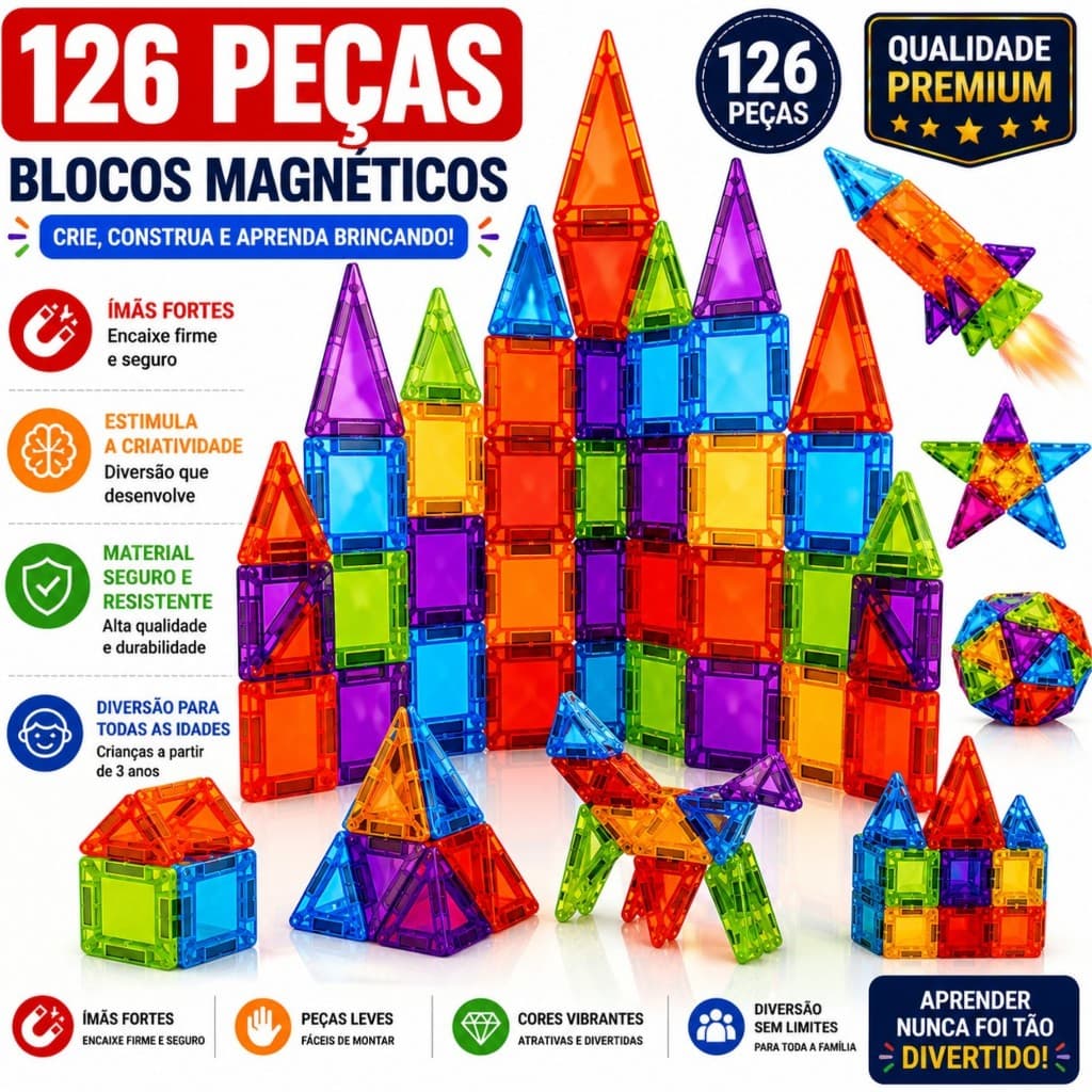 Blocos 3D Magnéticos De Montar Brinquedo Infantil Construção Educativo 3D Mini monta monta