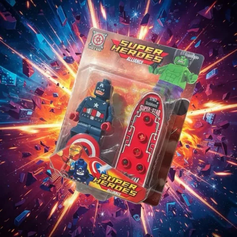 Boneco Bloco de Montar / Super-Herói Vingadores Liga da justiça / com skate e escudo miniatura estilo Lego / infantil