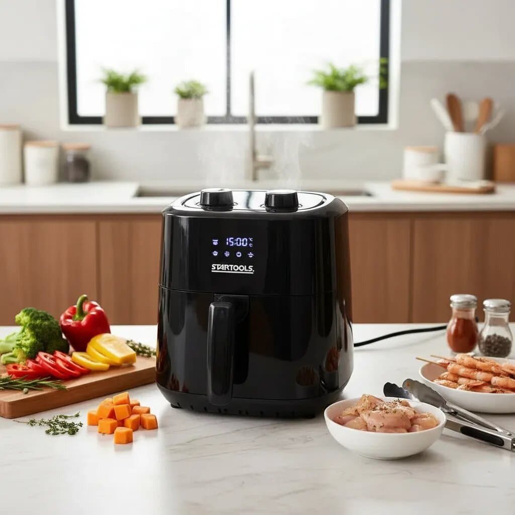 Fritadeira Sem Oleo Airfryer Sem Oleo 3,4 Litros Startools Potência 1200W 127V 220V Elétrica Preto
