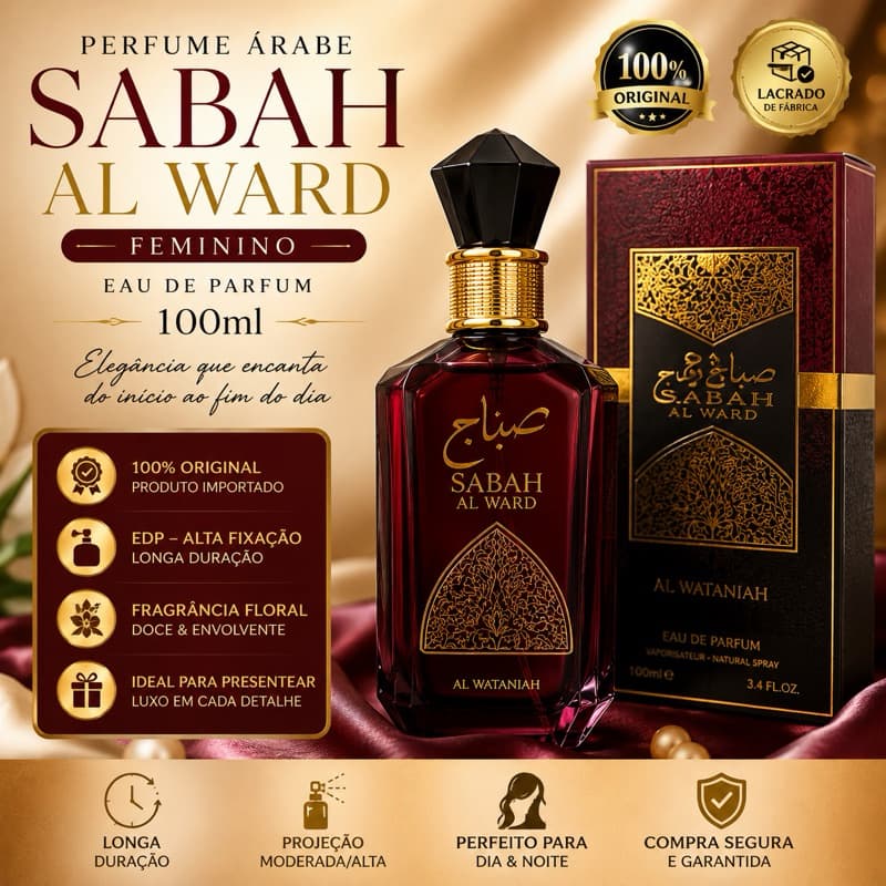 Perfume Árabe Sabah Al Ward Feminino 100ml EDP Original Importado Longa Duração