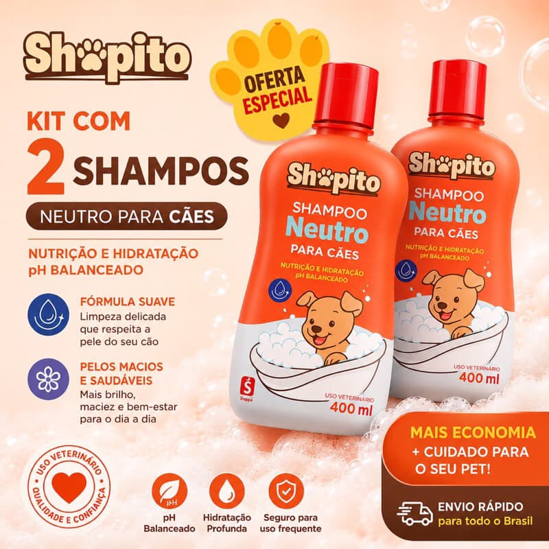 Kit 2 unidades Shampoo NEUTRO para seu Pet 400 ml PH neutro