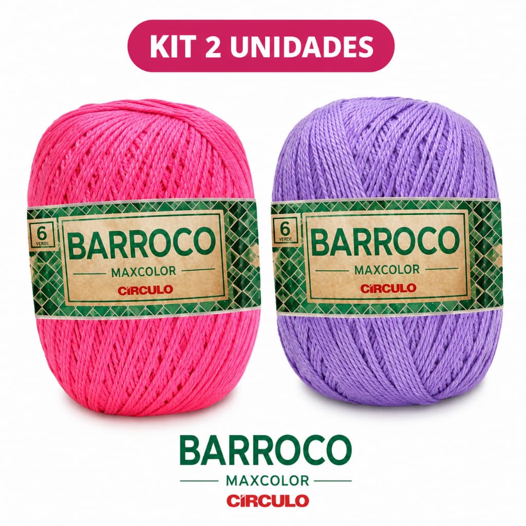 KIT 2 FIOS BARBANTE BARROCO MAXCOLOR Nº6 200G – 100% ALGODÃO PARA CROCHÊ  PREÇO ECONÔMICO RENDE MAIS