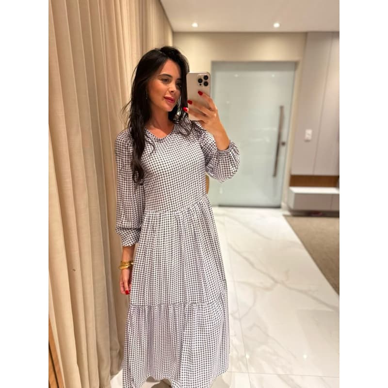 Vestido Feminino Midi Manga Longa Elegante Vestido Igreja Casual Moderno Estampa
