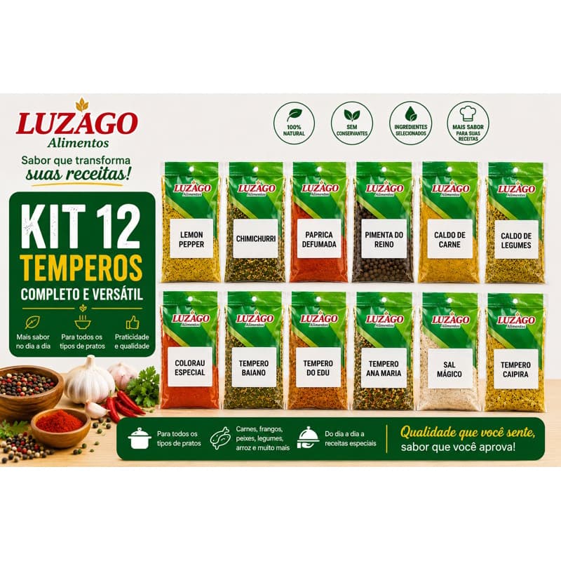 Kit de Temperos completo com 12 Temperos e Condimentos com 30g cada, Naturais sem conservantes; Envio Rápido.