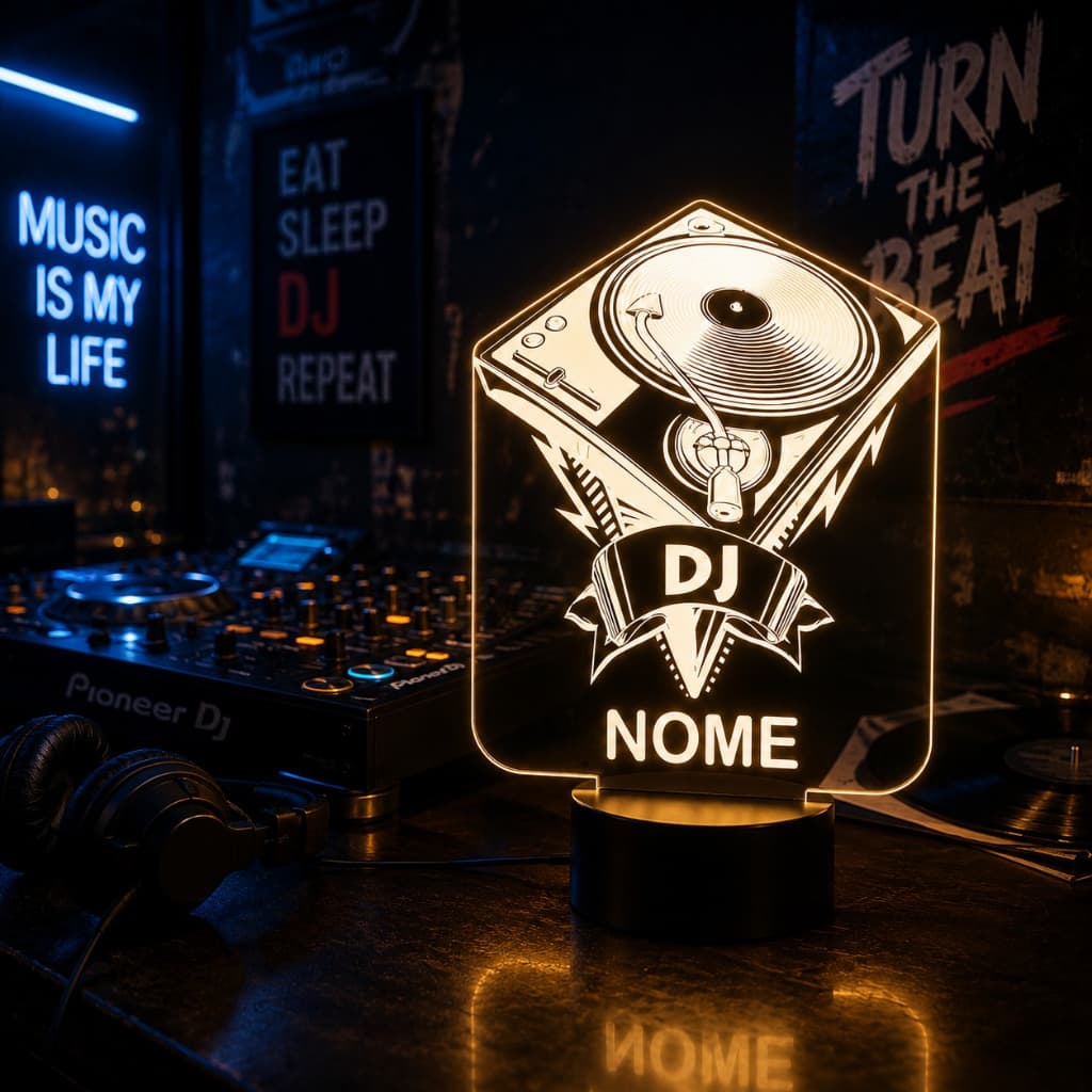 Luminária Led 3d | DJ Música | Abajur Presente Criativo Decoração Multicores