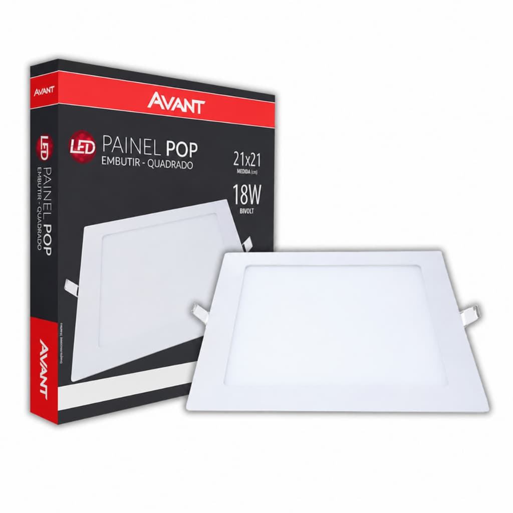 Kit 3 Luminárias Painel 21x21 Plafon Led 18W Quadrado Embutir Branco 6500k Avant 01 Ano de Garântia