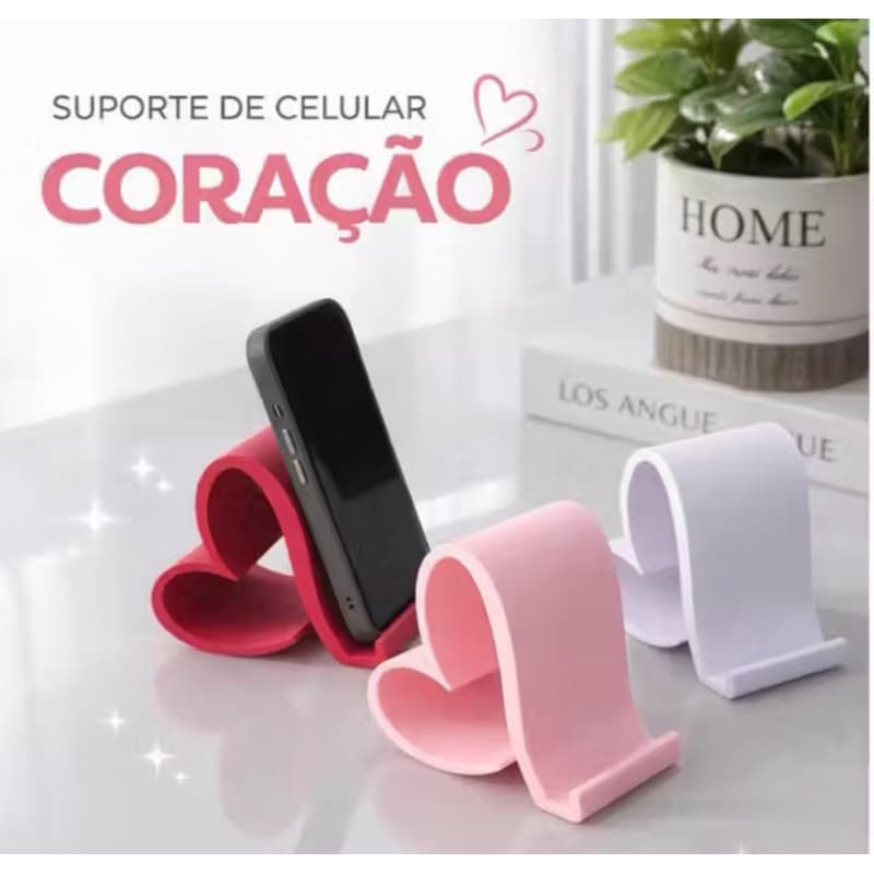 Suporte de Celular de Mesa Coração Porta Celular Fofo Organizador Decorativo Universal Smartphone iPhone Samsung Xiaomi