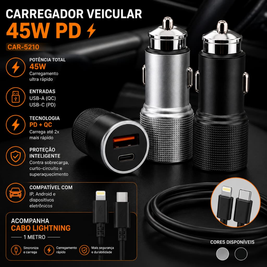 Carregador Turbo Veicular One-X IP USB - Carregamento Rápido e Seguro Qualidade
