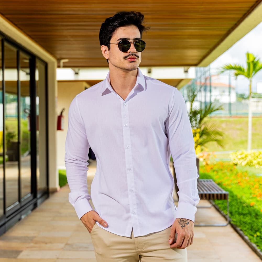 Camisa Social Masculina Manga Longa Casual Slim Fit Confortável Premium