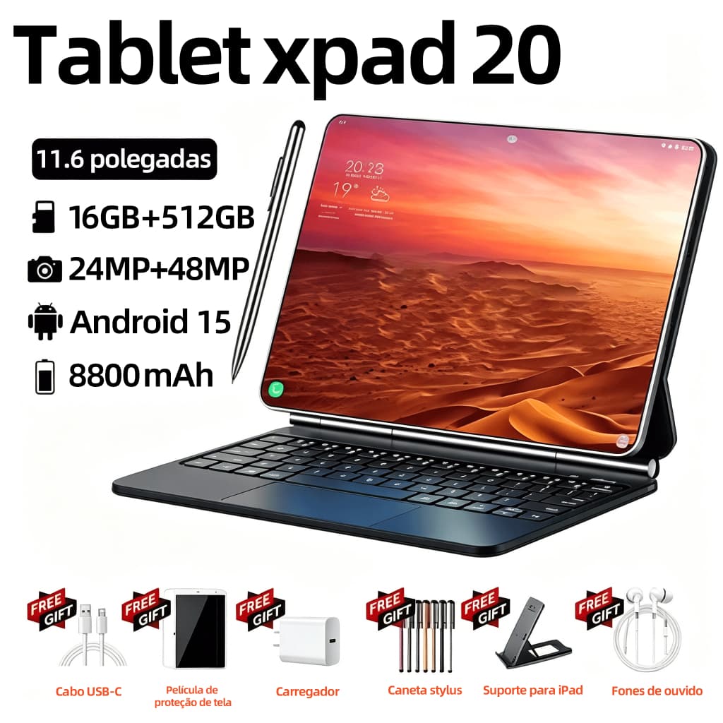 Tablet XPAD20 16GB+512GB 11,6 polegadas Tablet Android TelaGrande Wifi 5G Dual SIM Dual Standby