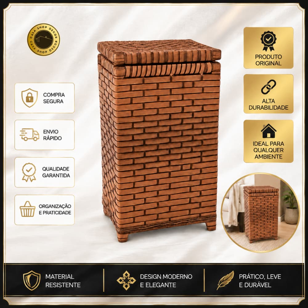 Cesto de Roupa Suja Fibra Sintética Organizador Banheiro Quarto Meias Roupas Íntimas Luxo (24x24x40)