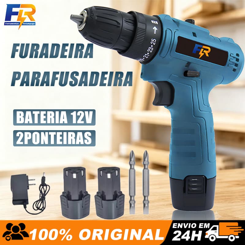 Furadeira Parafusadeira Sem Fio 12V Recarregável Acompanha 2 Bits Para Reparos Domésticos